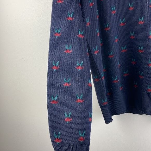 Vintage IZOD 100% Wool Men Crew Sweater SZ M Blue with Red/Green Pattern - Picture 6 of 11